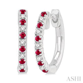 1.35 MM Round Shape Ruby and 1/10 ctw Round Cut Diamond Petite Precious Fashion Huggies in 10K White Gold